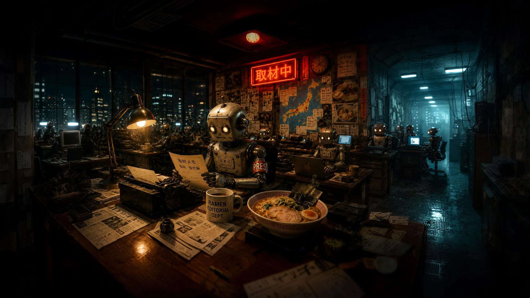 AI記者団がラーメン店を取材する編集部